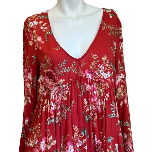 Ralph Lauren Denim & Supply Red Floral Long Sleeved V-Neck Mini Dress sz M - Picture 4 of 8